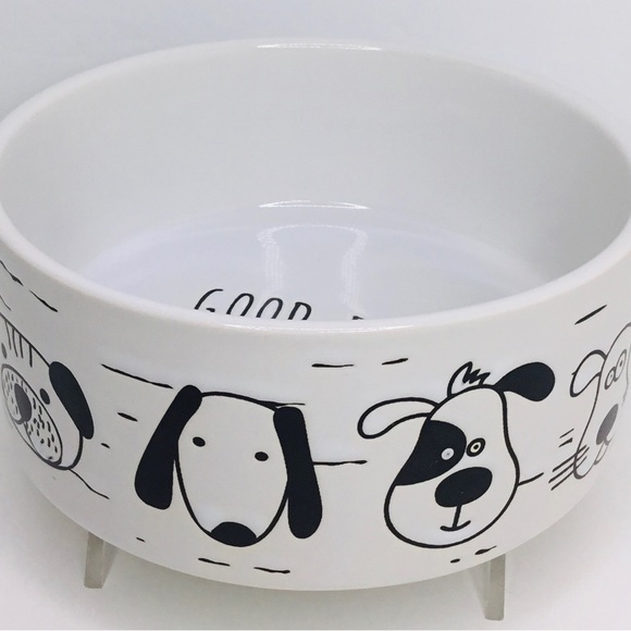 Good Dog, White Ceramic Pet Bowl FACES 6” New - Picture 5 of 7